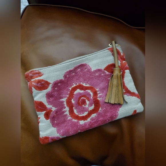 Glenda Gies Handbags - Glenda Gies Coral Pink Chenille Peony Used Pouch